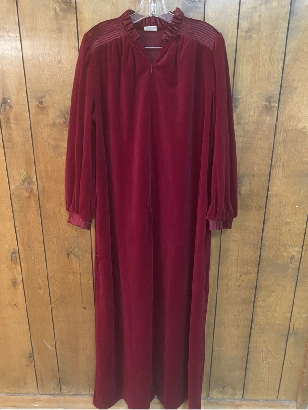 Vintage Red Velvet robe with Ruffle Collar